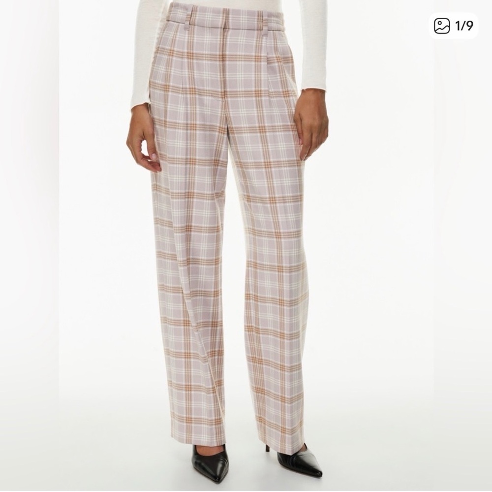 NWT Aritzia Wilfred effortless Plaid Trousers in Cream and Tan and pink